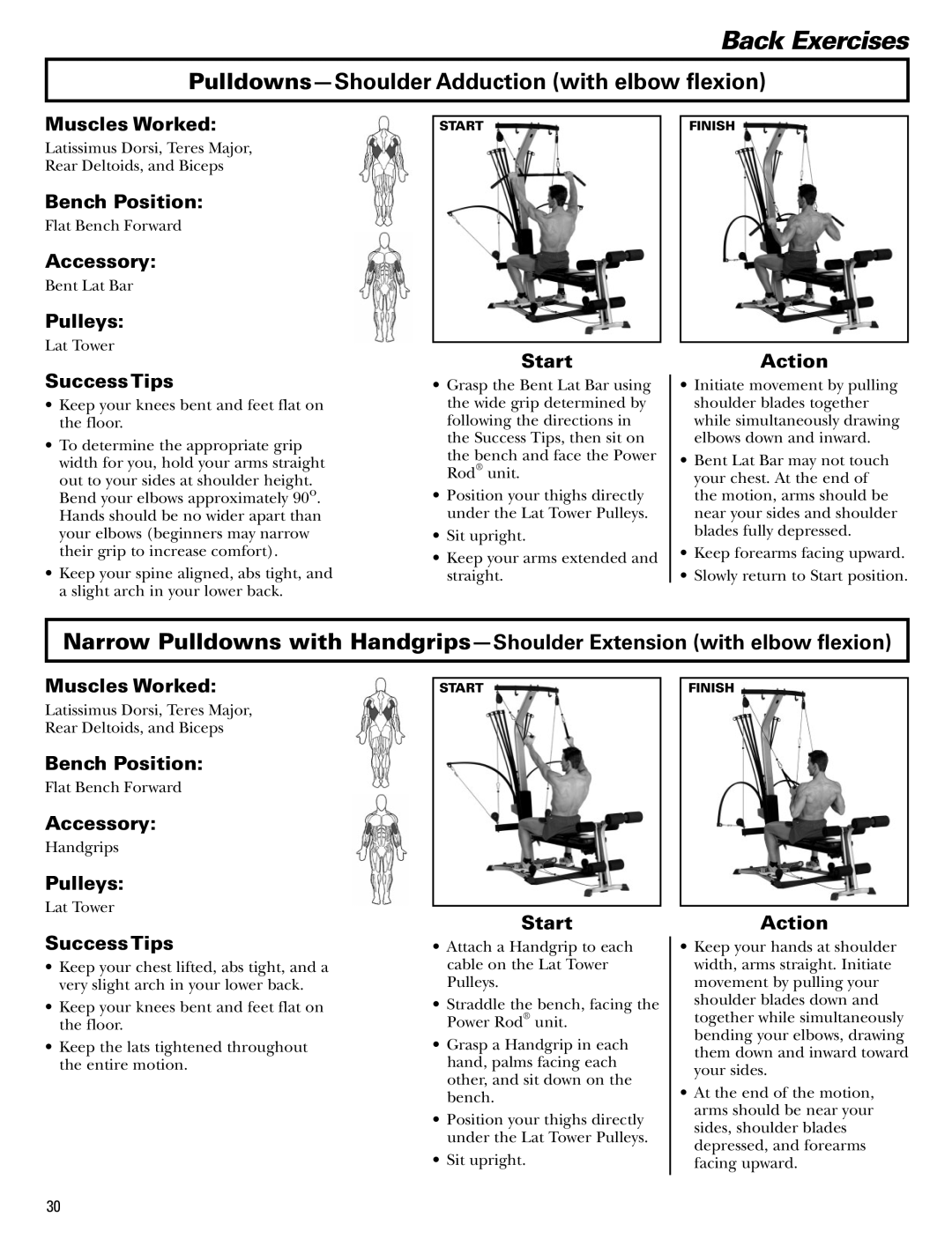 Bowflex Blaze manual Pulldowns-Shoulder Adduction with elbow ﬂexion 