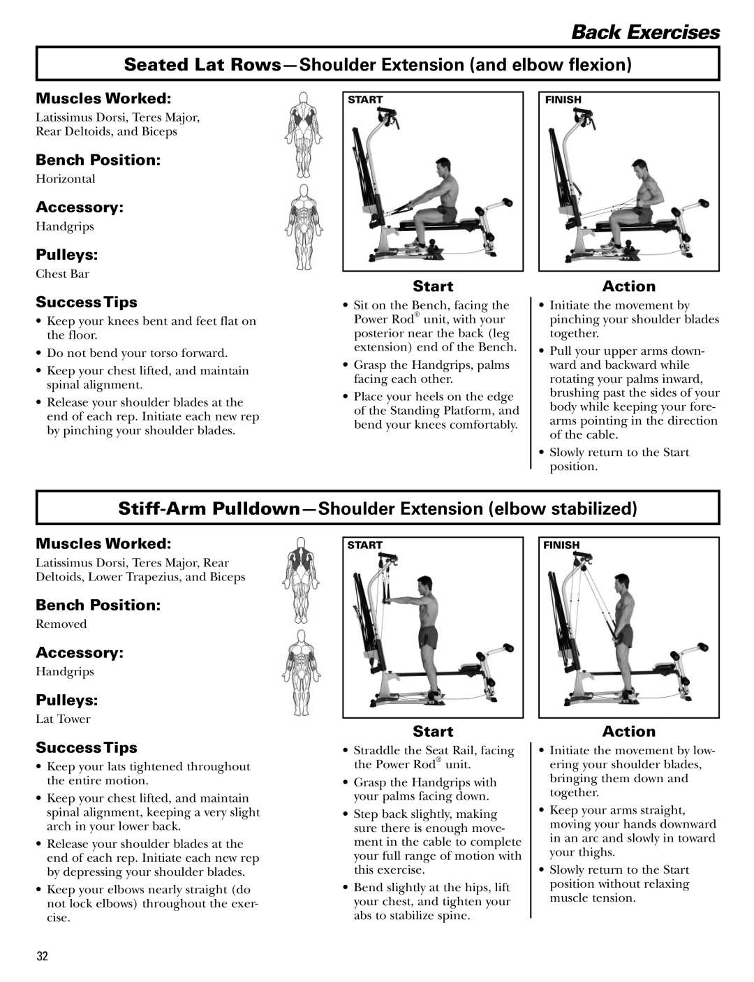 Bowflex Blaze Seated Lat Rows-Shoulder Extension and elbow ﬂexion, Stiff-Arm Pulldown-Shoulder Extension elbow stabilized 