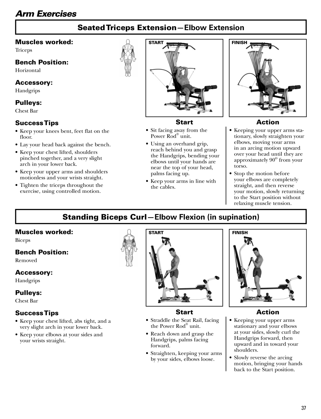 Bowflex Blaze manual Seated Triceps Extension-Elbow Extension, Standing Biceps Curl-Elbow Flexion in supination 