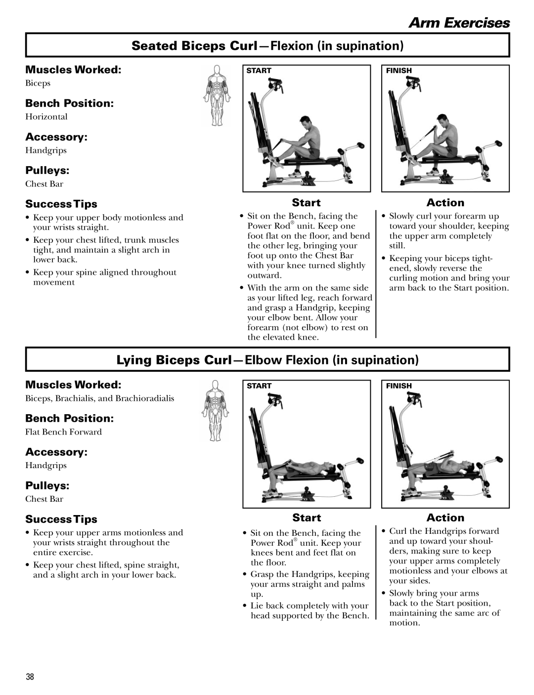 Bowflex Blaze manual Seated Biceps Curl-Flexion in supination, Lying Biceps Curl-Elbow Flexion in supination 