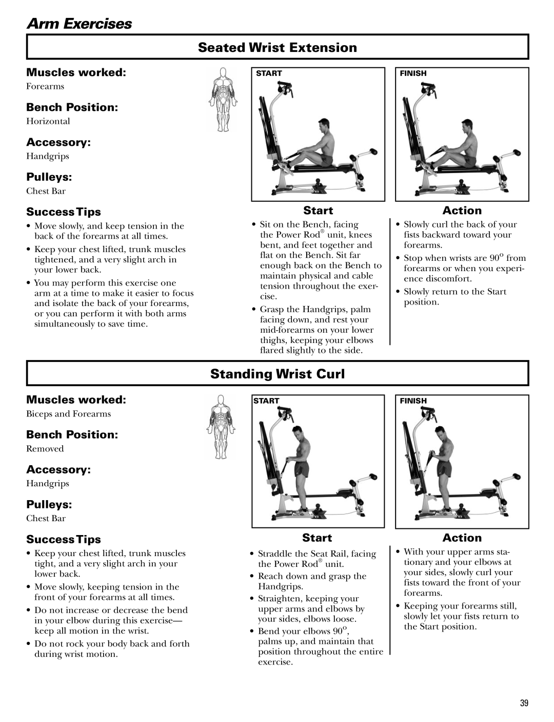 Bowflex Blaze manual Seated Wrist Extension, Standing Wrist Curl 