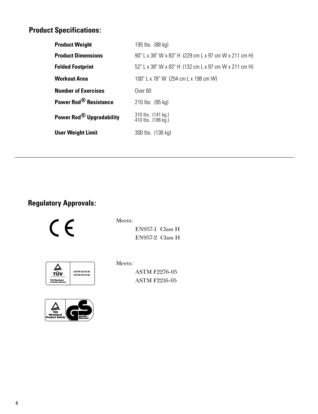 Bowflex Blaze manual Product Specifications, Regulatory Approvals 