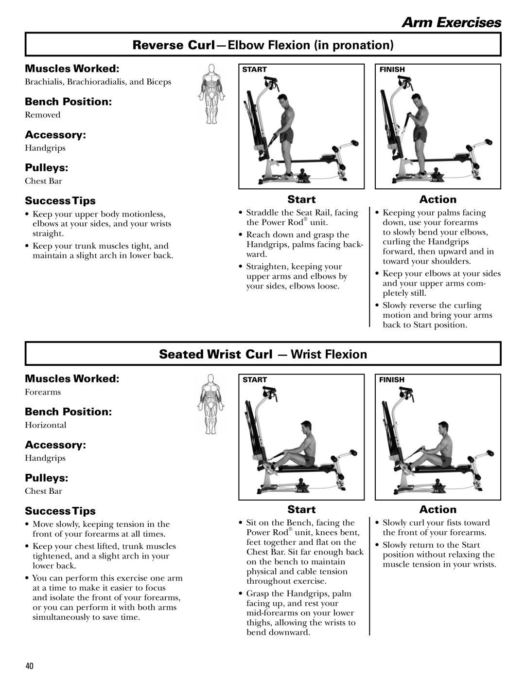 Bowflex Blaze manual Reverse Curl-Elbow Flexion in pronation, Seated Wrist Curl Wrist Flexion 