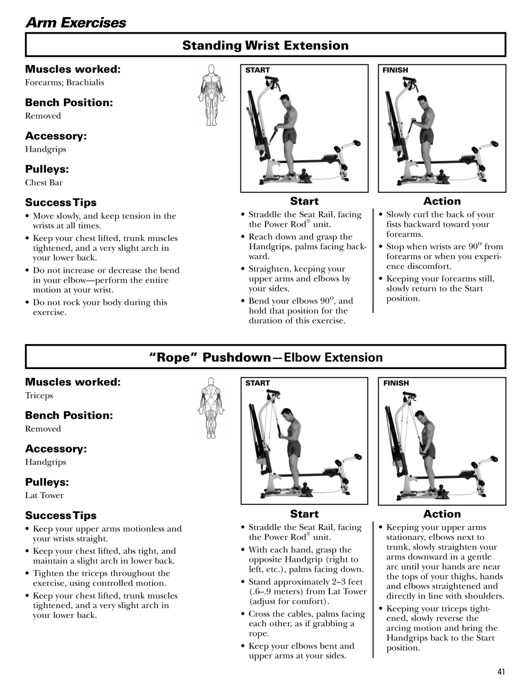 Bowflex Blaze manual Standing Wrist Extension, Rope Pushdown-Elbow Extension 