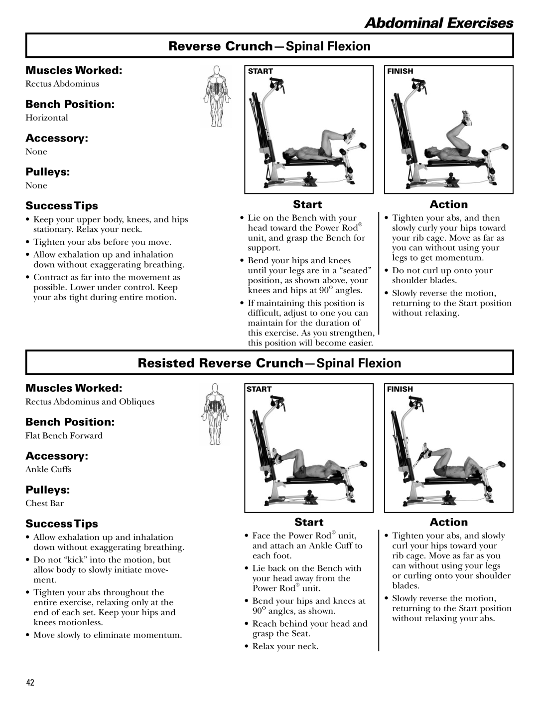 Bowflex Blaze manual Abdominal Exercises, Resisted Reverse Crunch-Spinal Flexion 