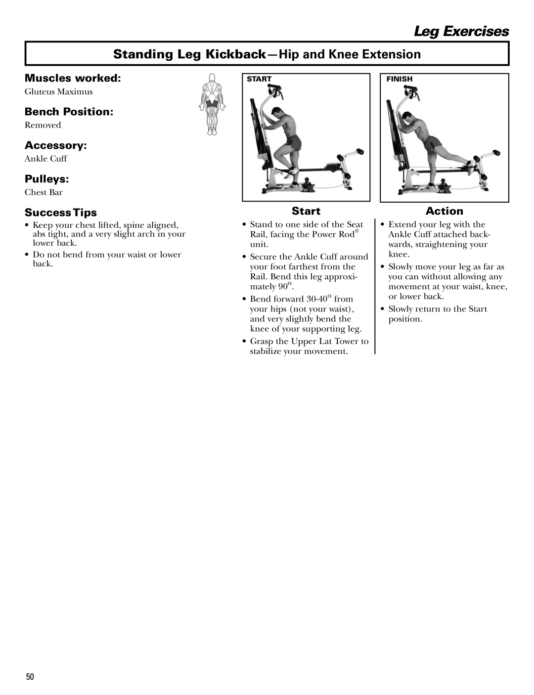 Bowflex Blaze manual Standing Leg Kickback-Hip and Knee Extension 