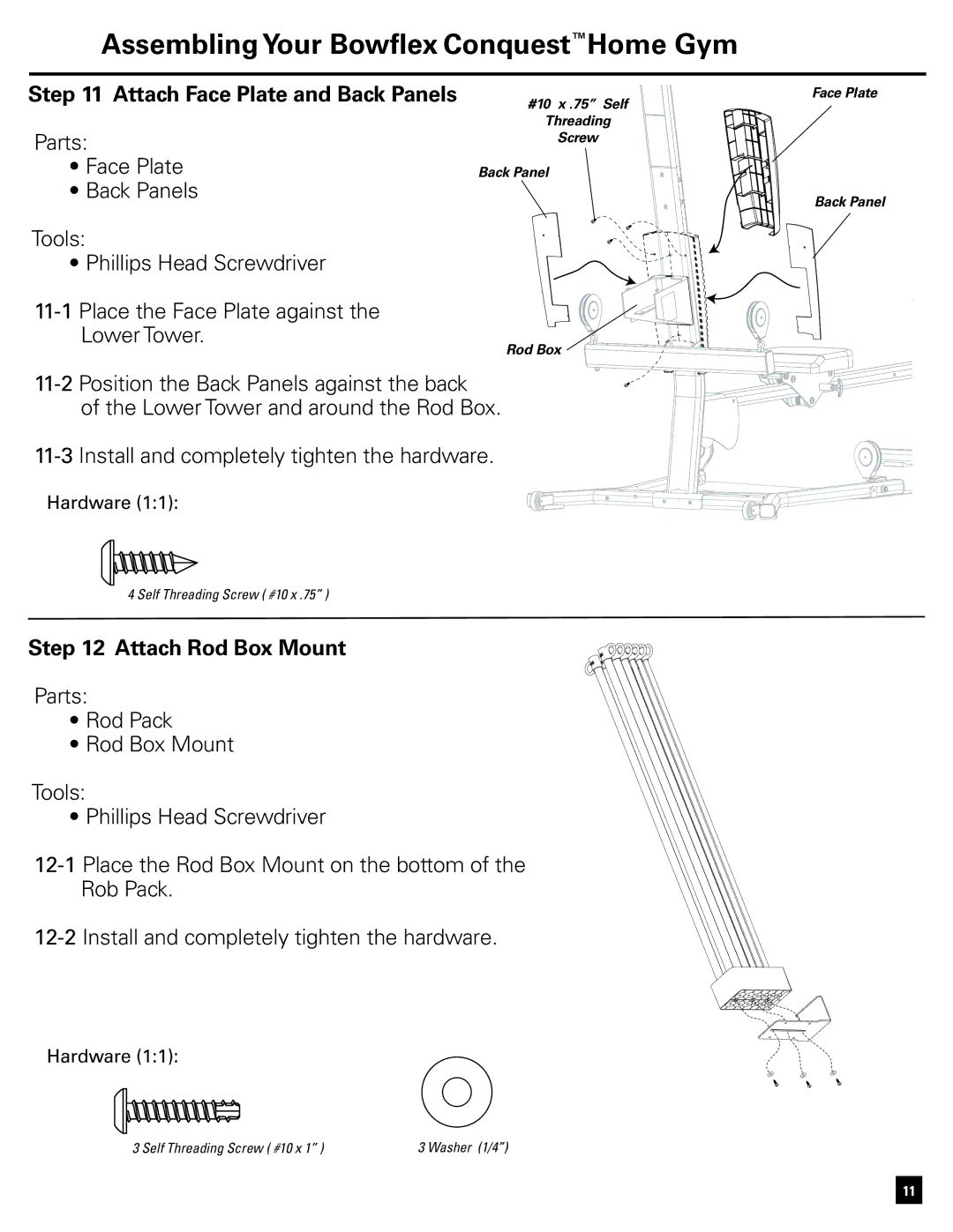 Bowflex Conquest manual Face Plate, Attach Rod Box Mount 