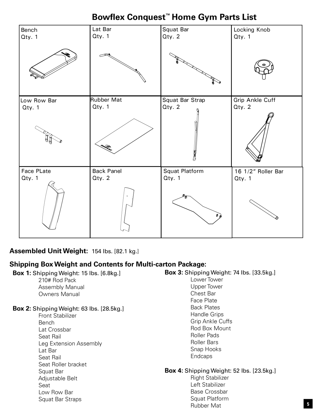 Bowflex manual Bowflex Conquest Home Gym Parts List 