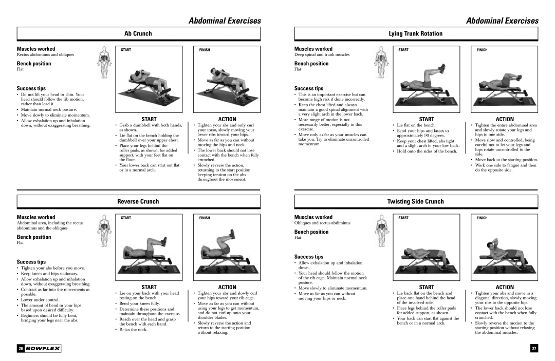 Bowflex Dumbbell manual Ab Crunch, Lying Trunk Rotation, Reverse Crunch Twisting Side Crunch 