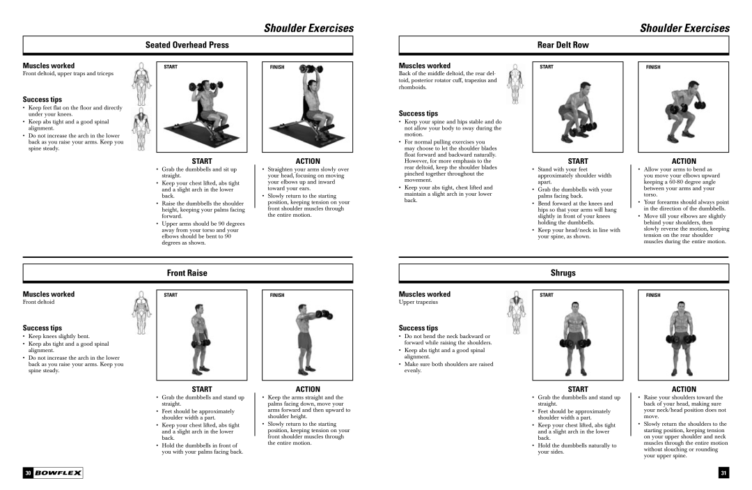 Bowflex Dumbbell manual Seated Overhead Press, Rear Delt Row, Front Raise Shrugs 