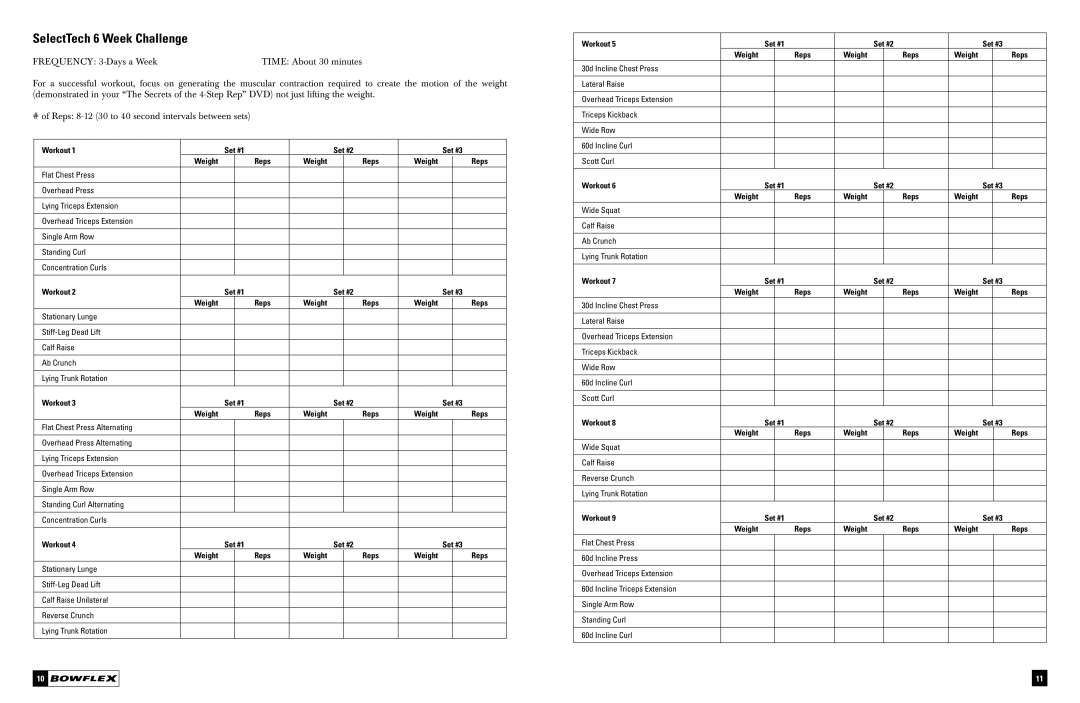 Bowflex Dumbbell manual SelectTech 6 Week Challenge 