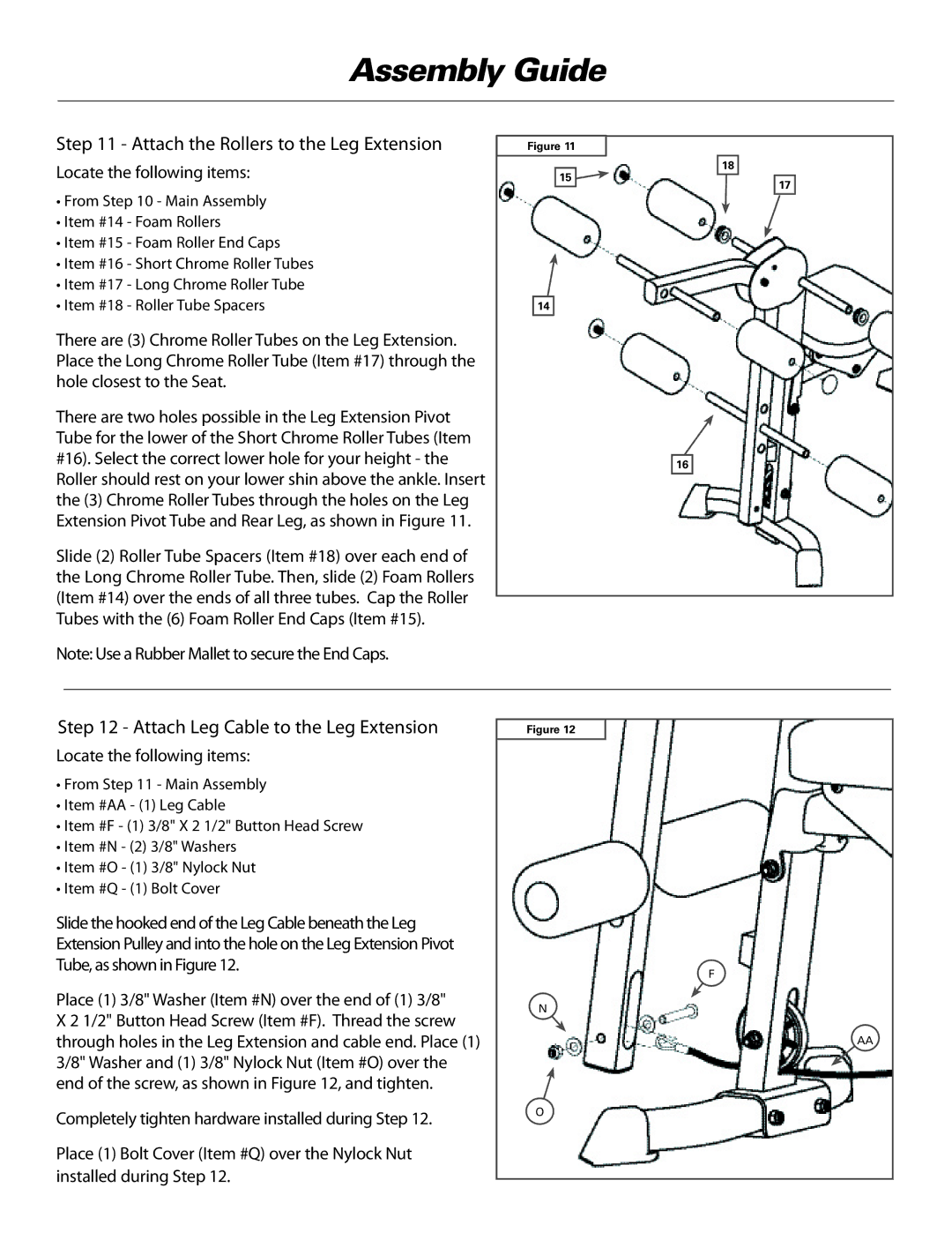 Bowflex ElitePlus manual Completely tighten hardware installed during Step 