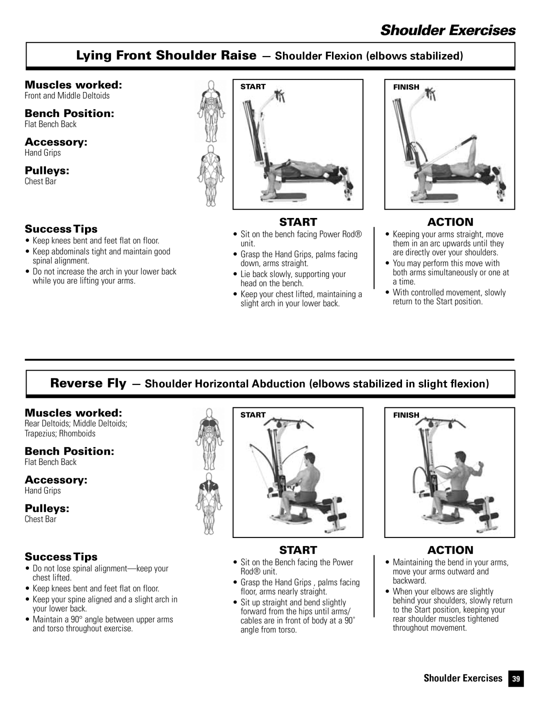 Bowflex Motivator 2 manual Rear Deltoids Middle Deltoids Trapezius Rhomboids, Sit on the Bench facing the Power Rod unit 