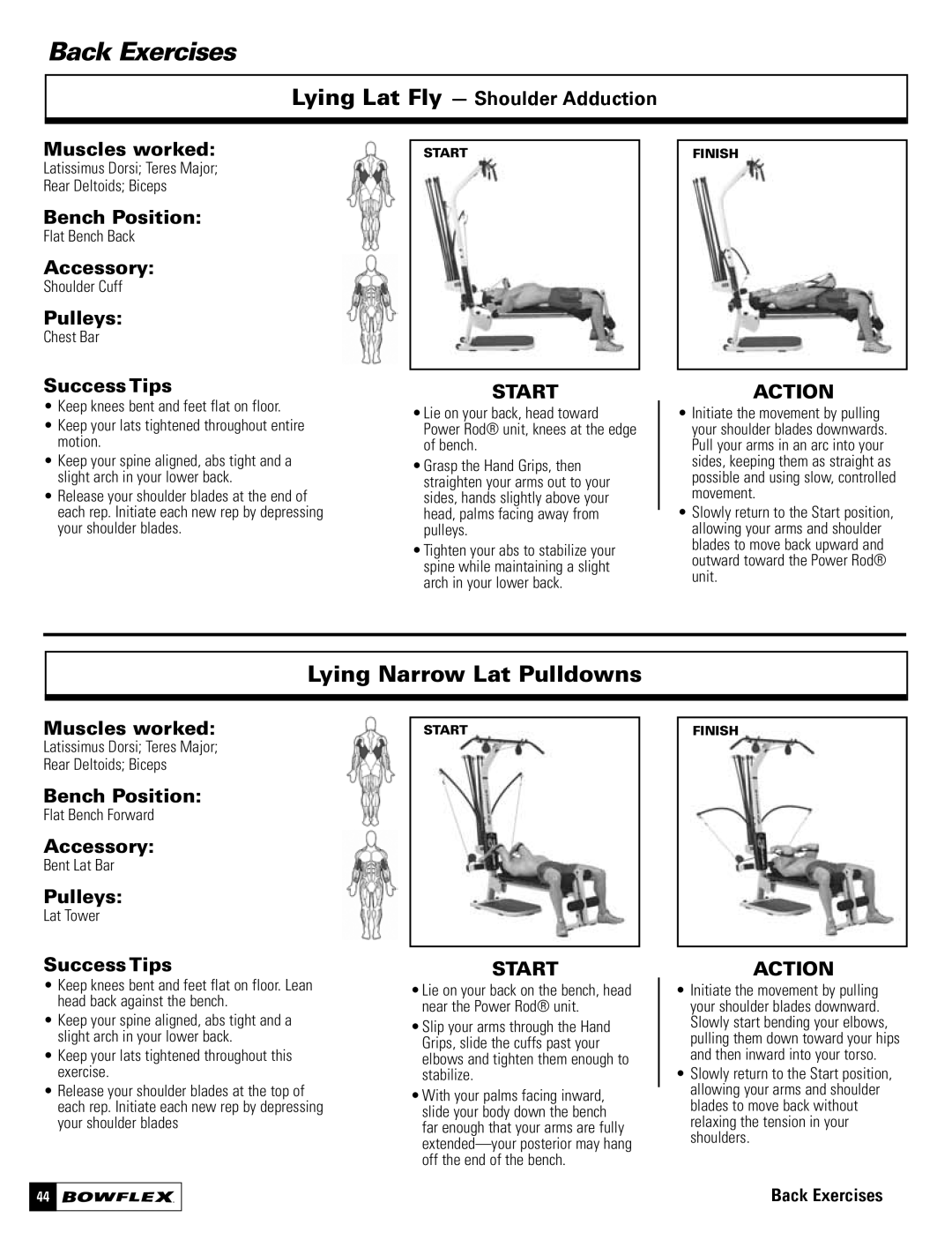 Bowflex Motivator 2 manual Lying Narrow Lat Pulldowns, Shoulder Cuff 