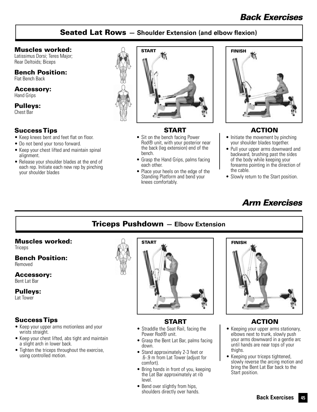 Bowflex Motivator 2 manual Triceps Pushdown Elbow Extension, Slowly return to the Start position 