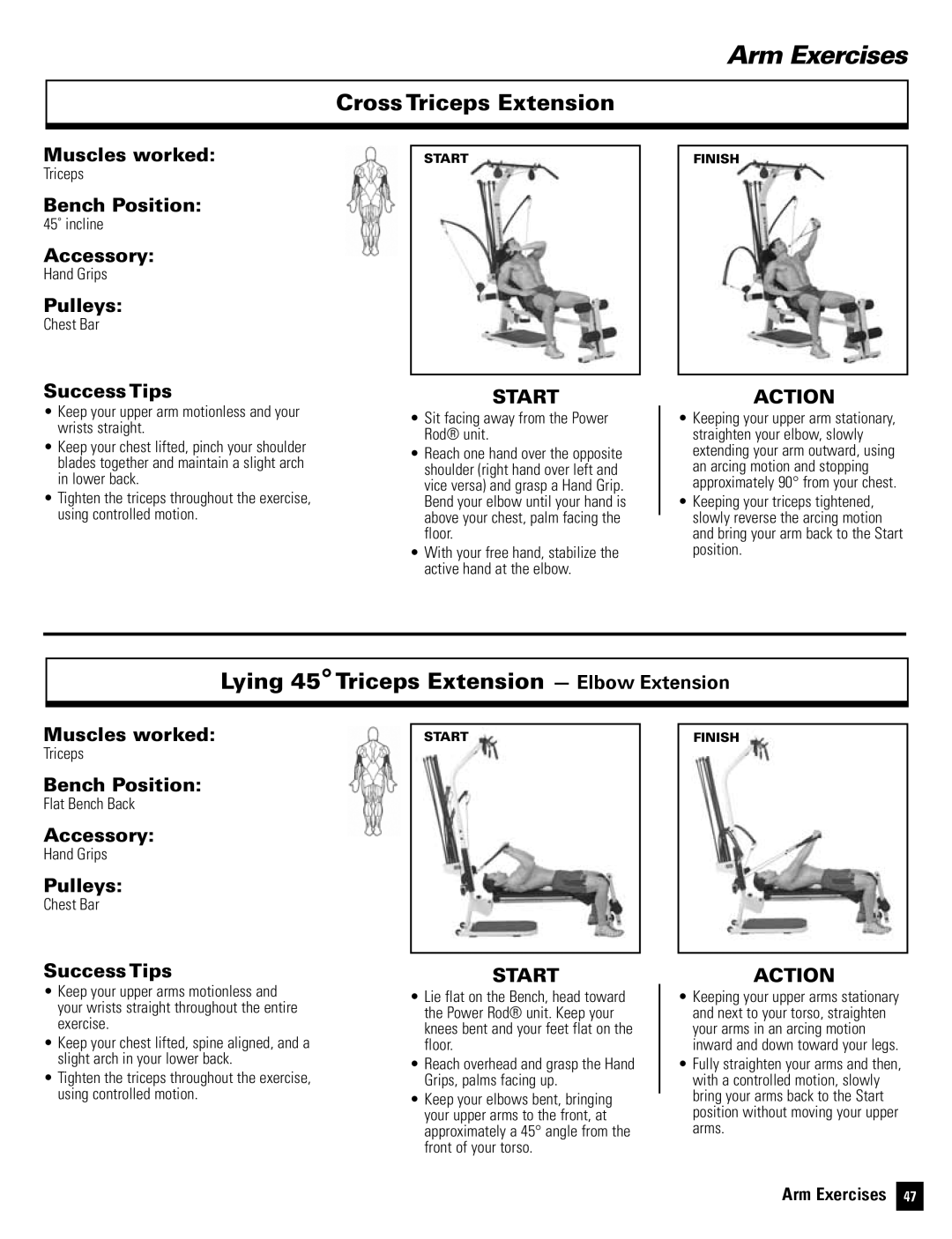 Bowflex Motivator 2 manual Cross Triceps Extension, Lying 45Triceps Extension Elbow Extension 