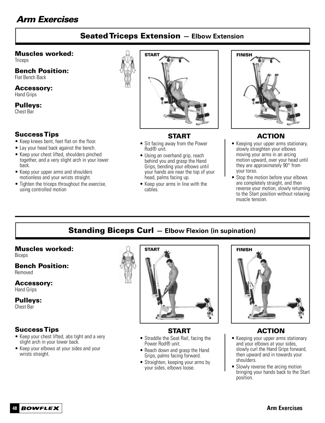 Bowflex Motivator 2 manual Seated Triceps Extension Elbow Extension, Keep your arms in line with the cables, Biceps 