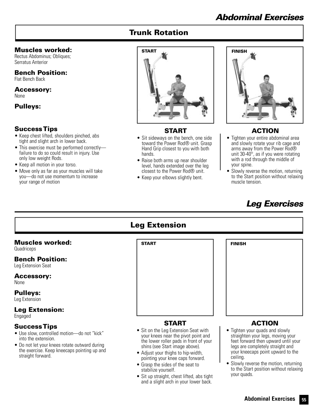 Bowflex Motivator 2 manual Trunk Rotation, Leg Extension 