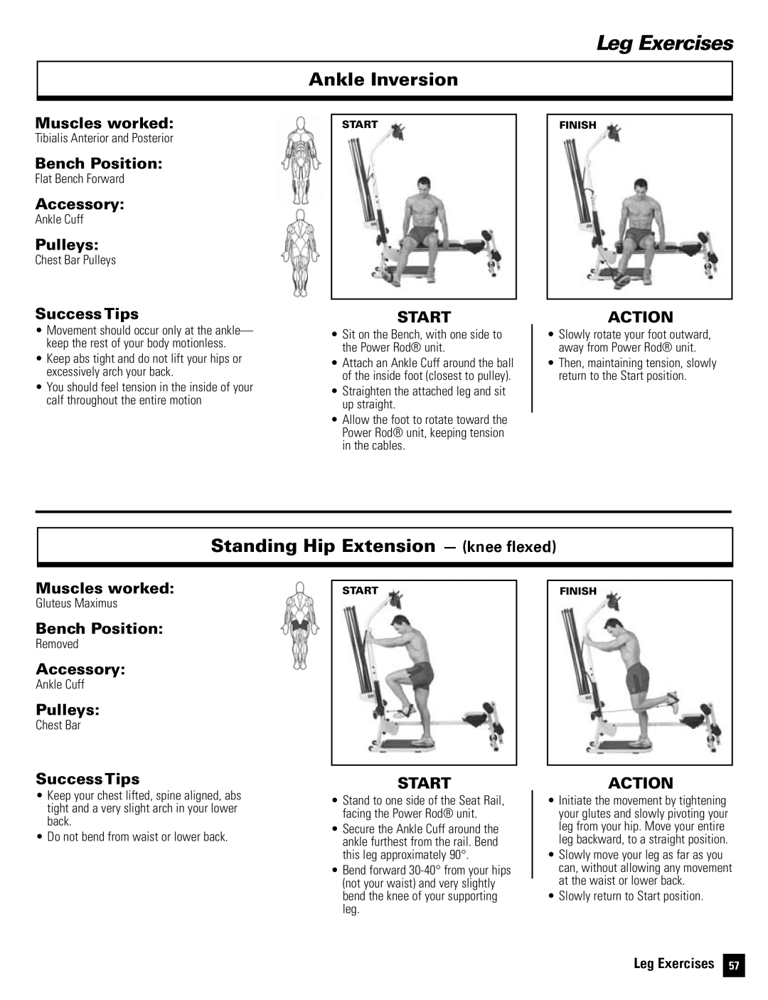 Bowflex Motivator 2 Ankle Inversion, Standing Hip Extension knee flexed, Tibialis Anterior and Posterior, Gluteus Maximus 