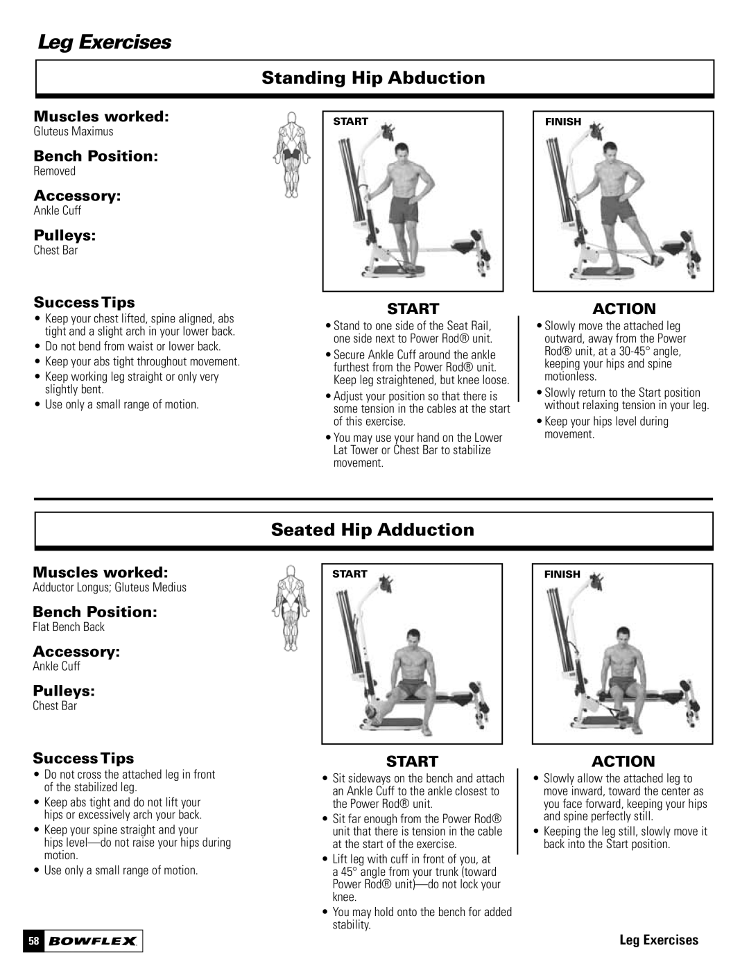 Bowflex Motivator 2 manual Standing Hip Abduction, Seated Hip Adduction, Keep your hips level during movement 