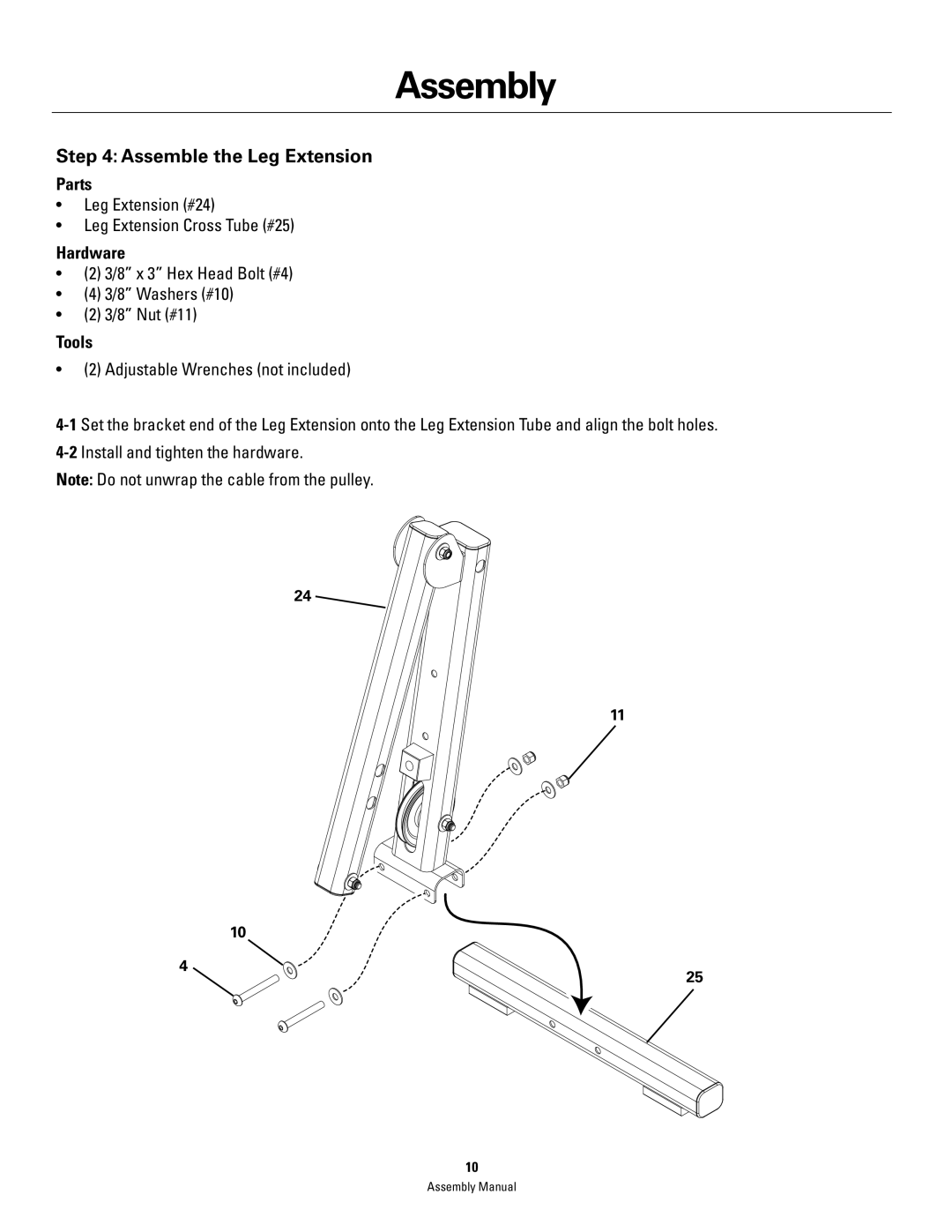 Bowflex PR1000 manual Assemble the Leg Extension 