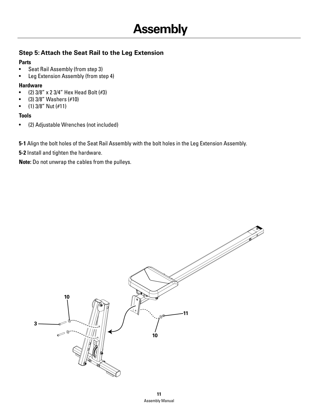 Bowflex PR1000 manual Attach the Seat Rail to the Leg Extension 