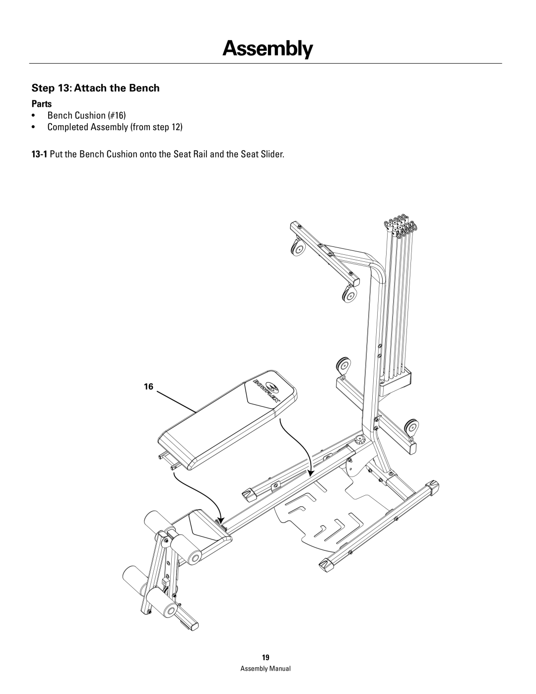 Bowflex PR1000 manual Attach the Bench 