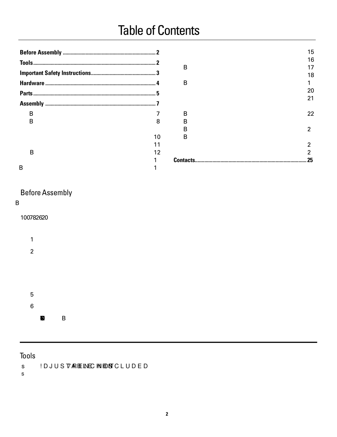 Bowflex PR1000 manual Table of Contents 