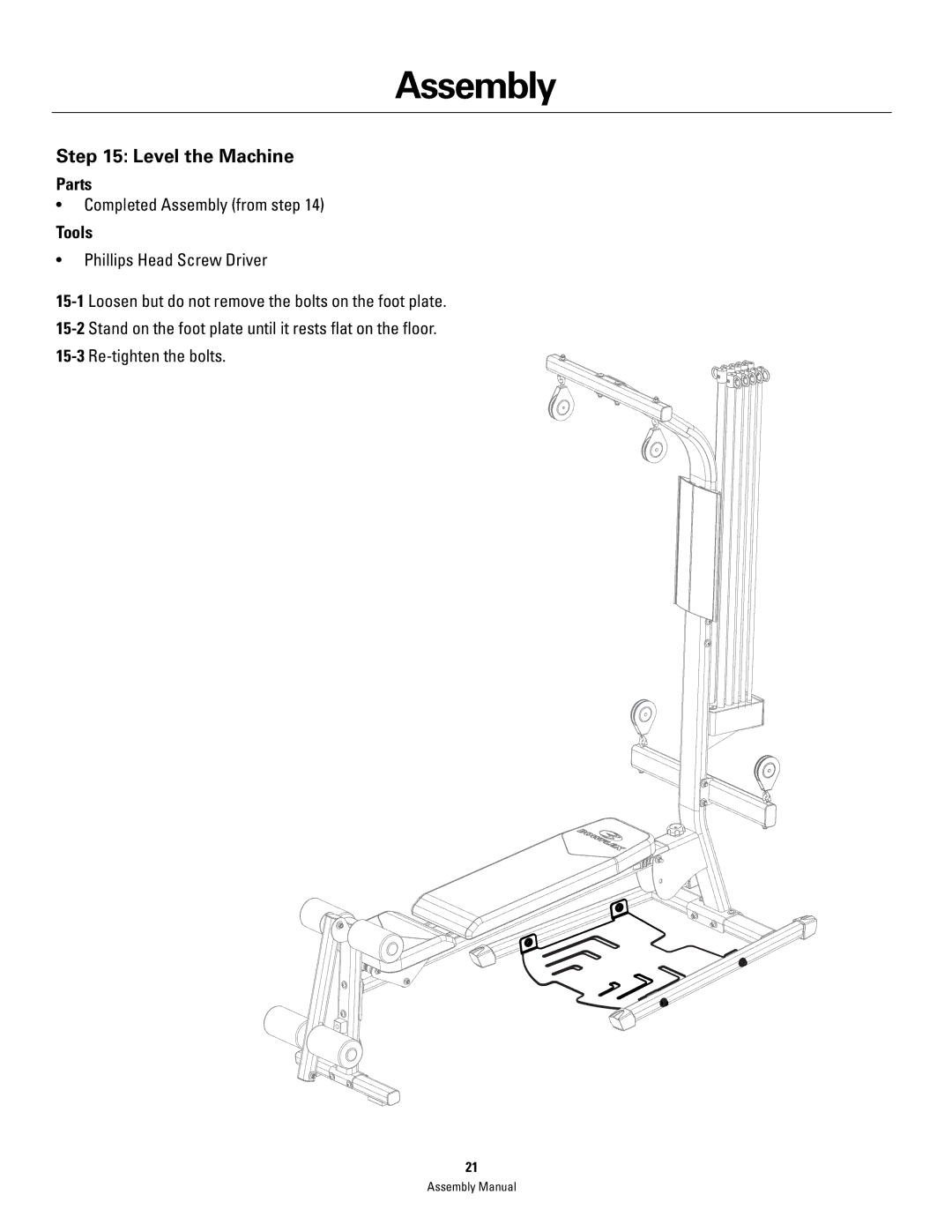 Bowflex PR1000 manual Level the Machine 