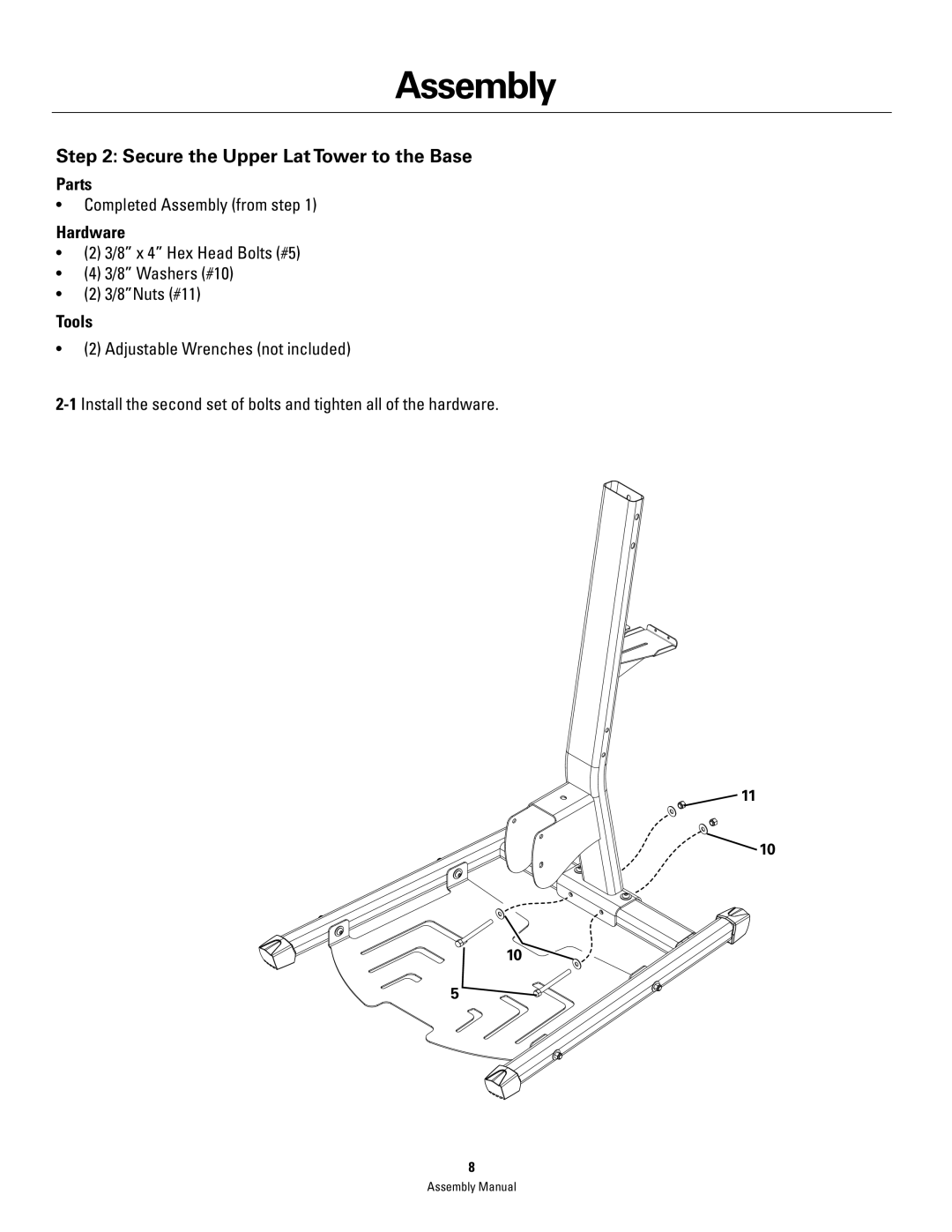 Bowflex PR1000 manual Secure the Upper Lat Tower to the Base 