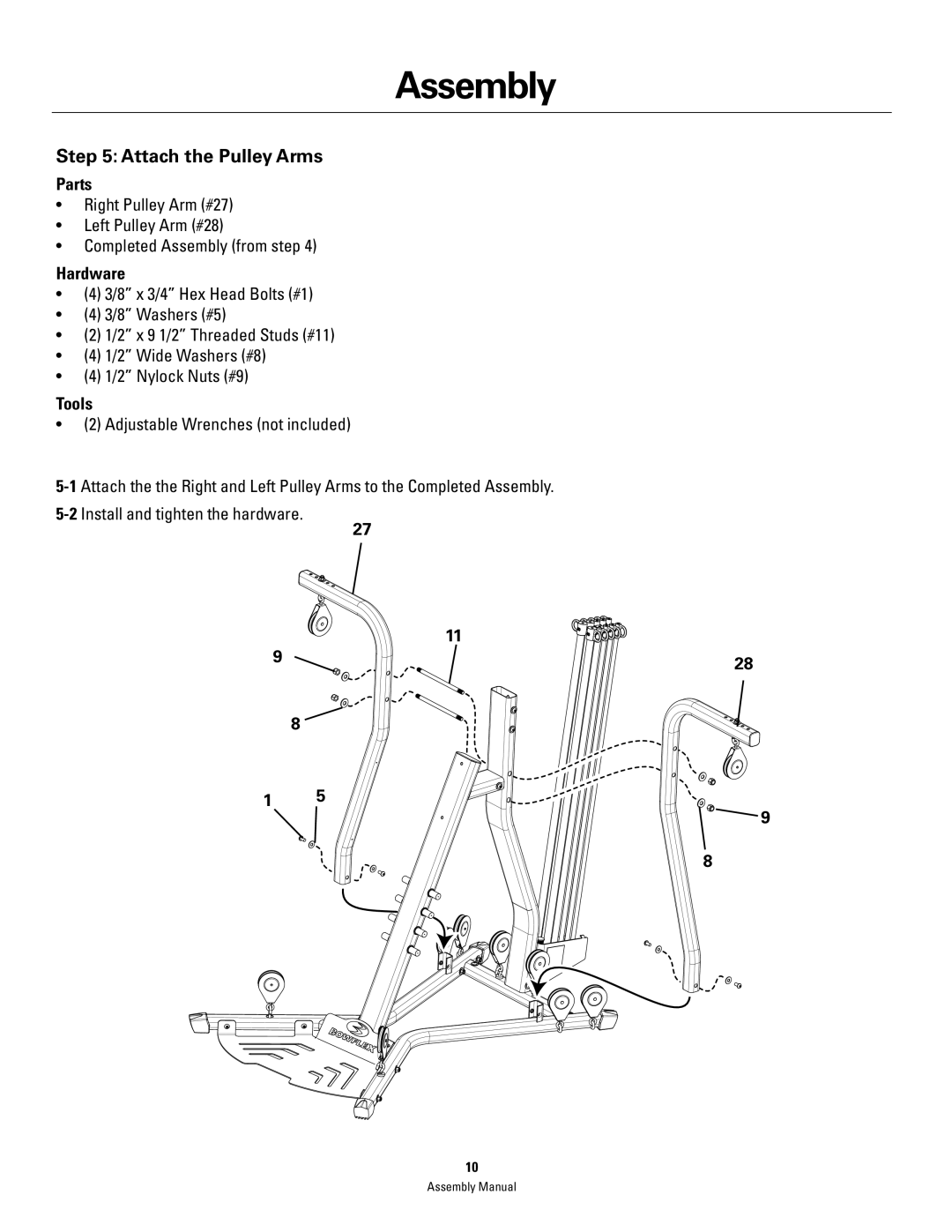 Bowflex PR3000 manual Attach the Pulley Arms 