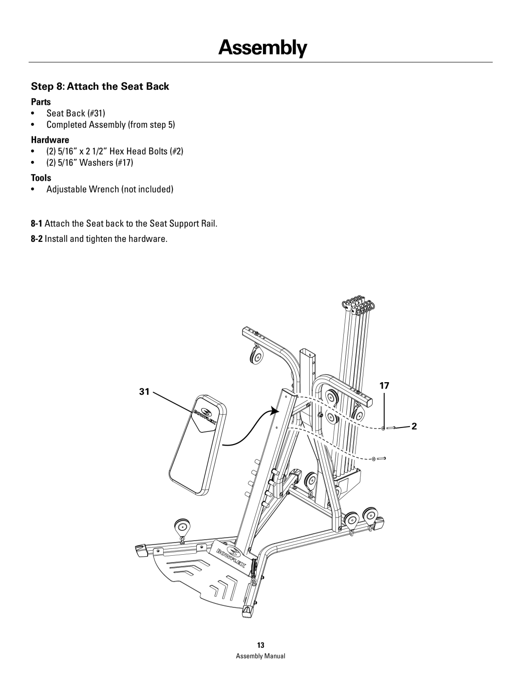 Bowflex PR3000 manual Attach the Seat Back 