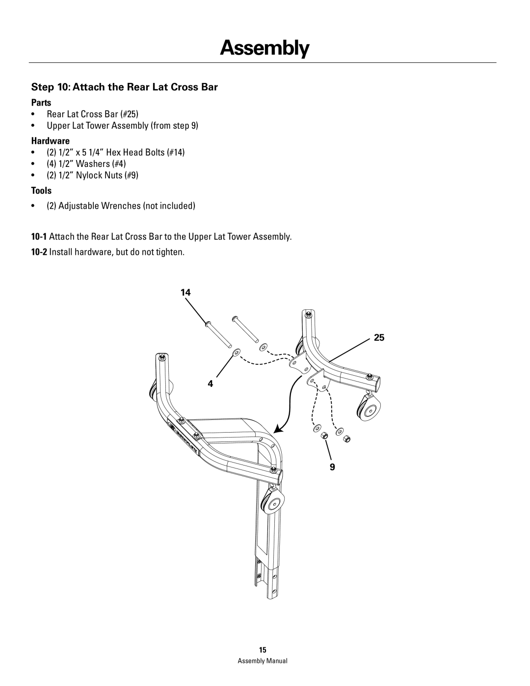 Bowflex PR3000 manual Attach the Rear Lat Cross Bar 