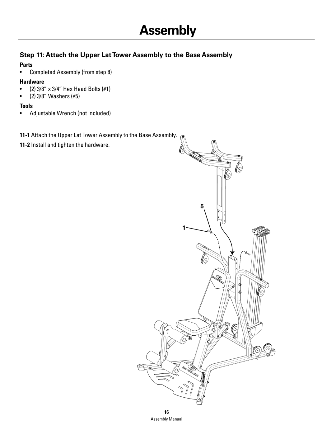 Bowflex PR3000 manual Attach the Upper Lat Tower Assembly to the Base Assembly 