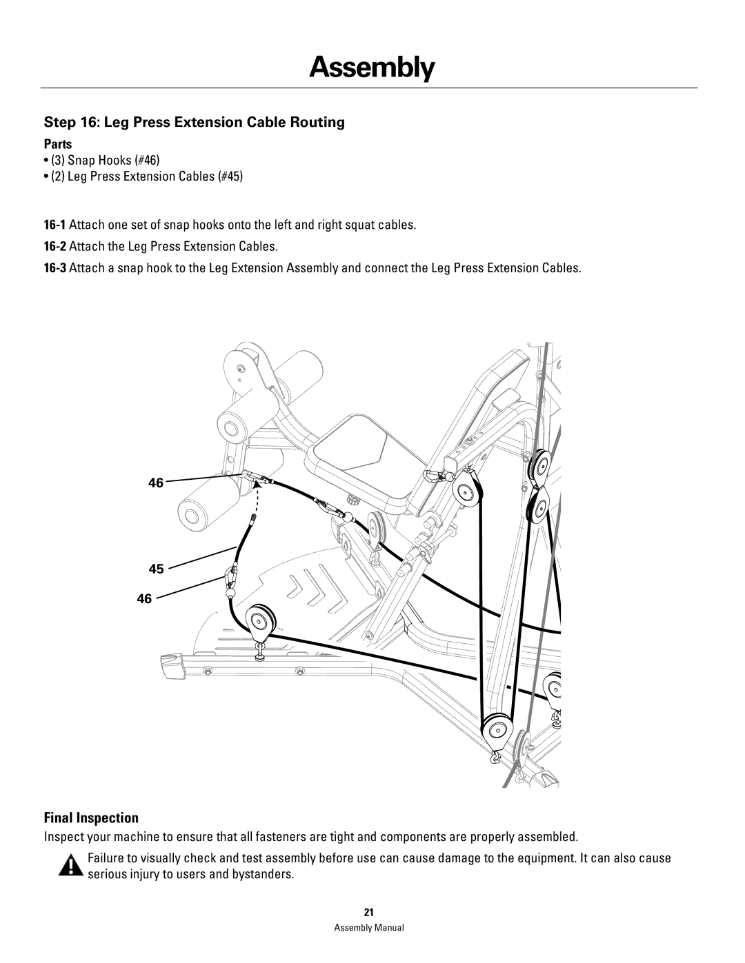 Bowflex PR3000 manual Leg Press Extension Cable Routing, Final Inspection 