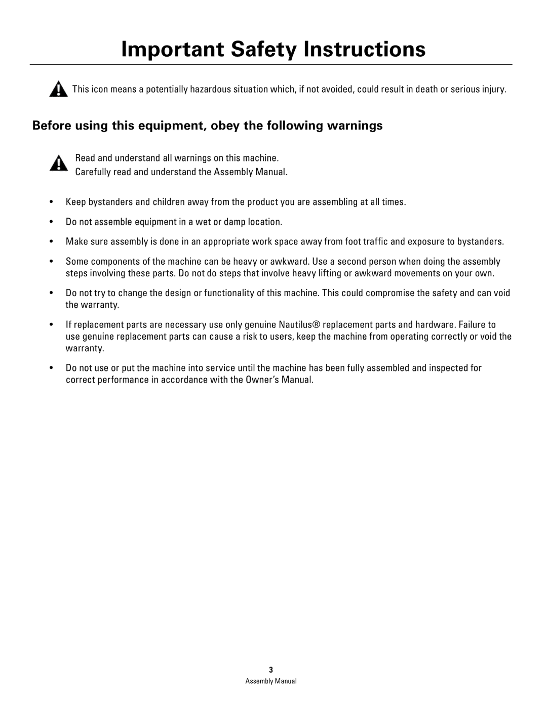 Bowflex PR3000 manual Important Safety Instructions, Before using this equipment, obey the following warnings 