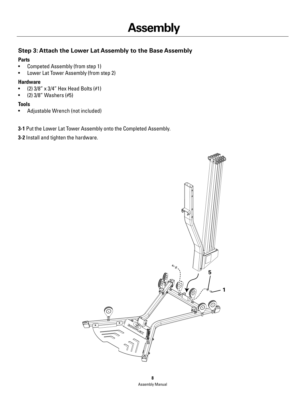 Bowflex PR3000 manual Attach the Lower Lat Assembly to the Base Assembly 