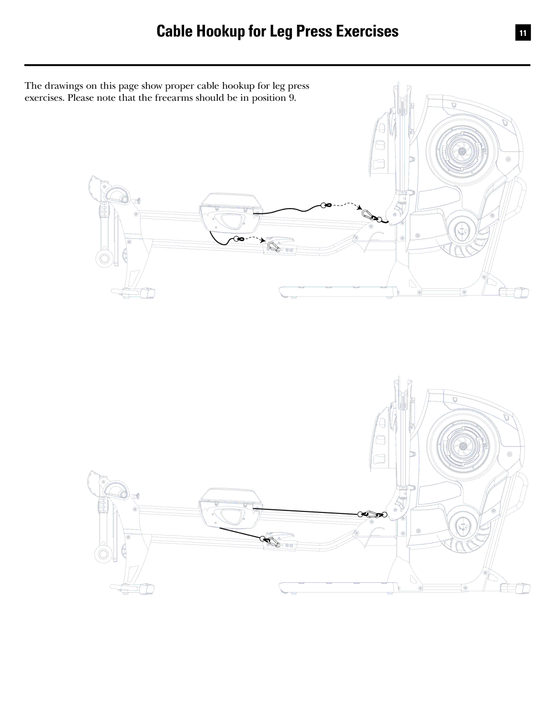 Bowflex Revolution manual Cable Hookup for Leg Press Exercises 