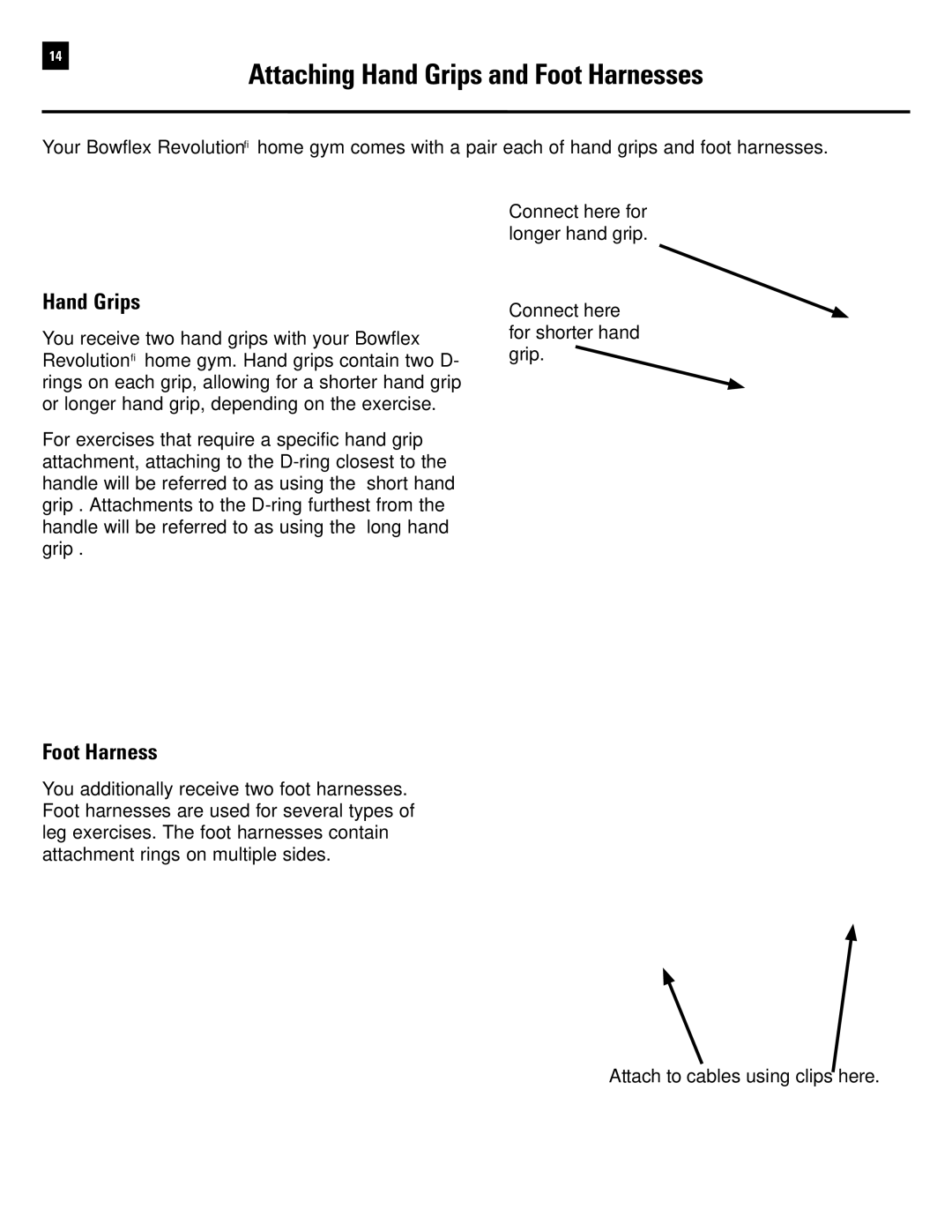 Bowflex Revolution manual Attaching Hand Grips and Foot Harnesses 