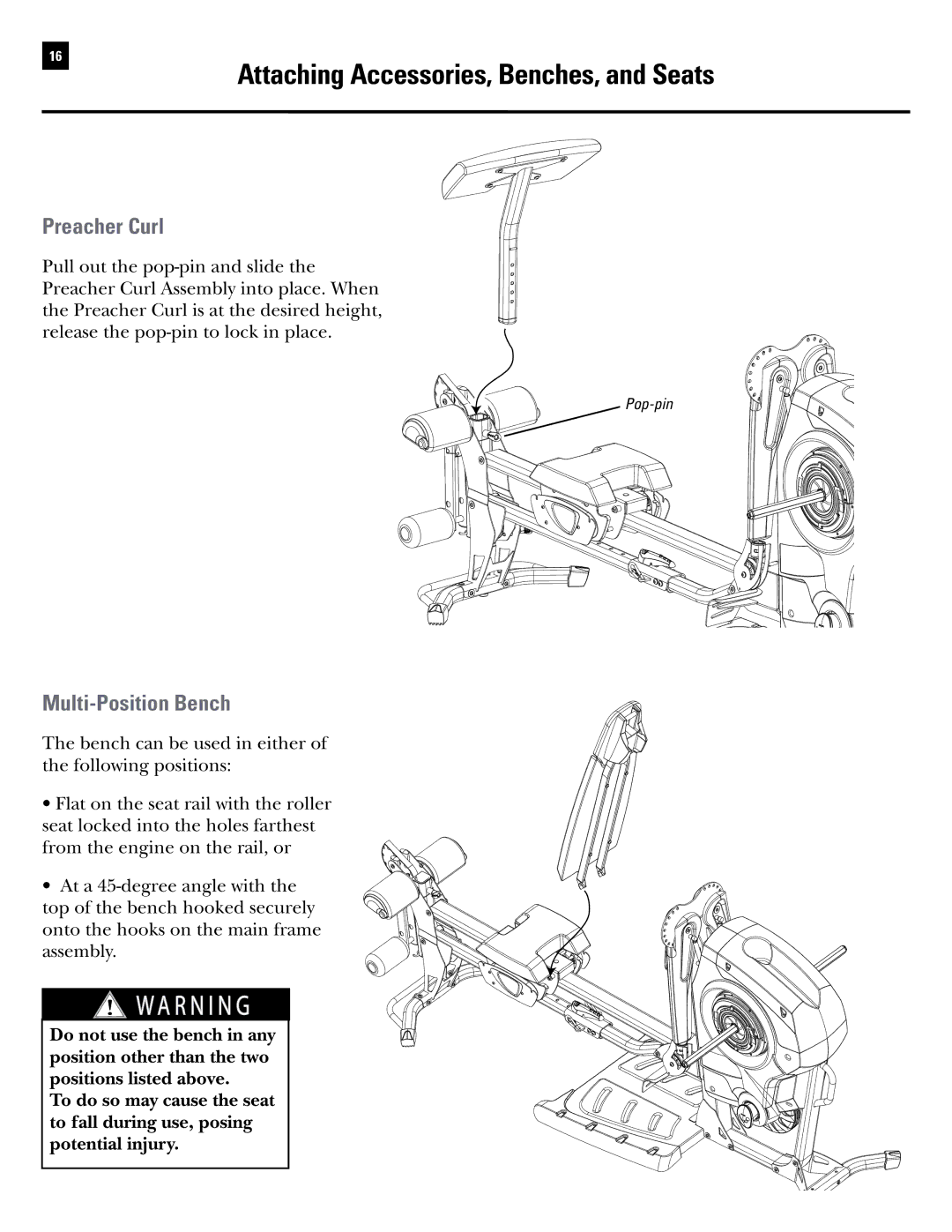 Bowflex Revolution manual Preacher Curl, Multi-Position Bench 