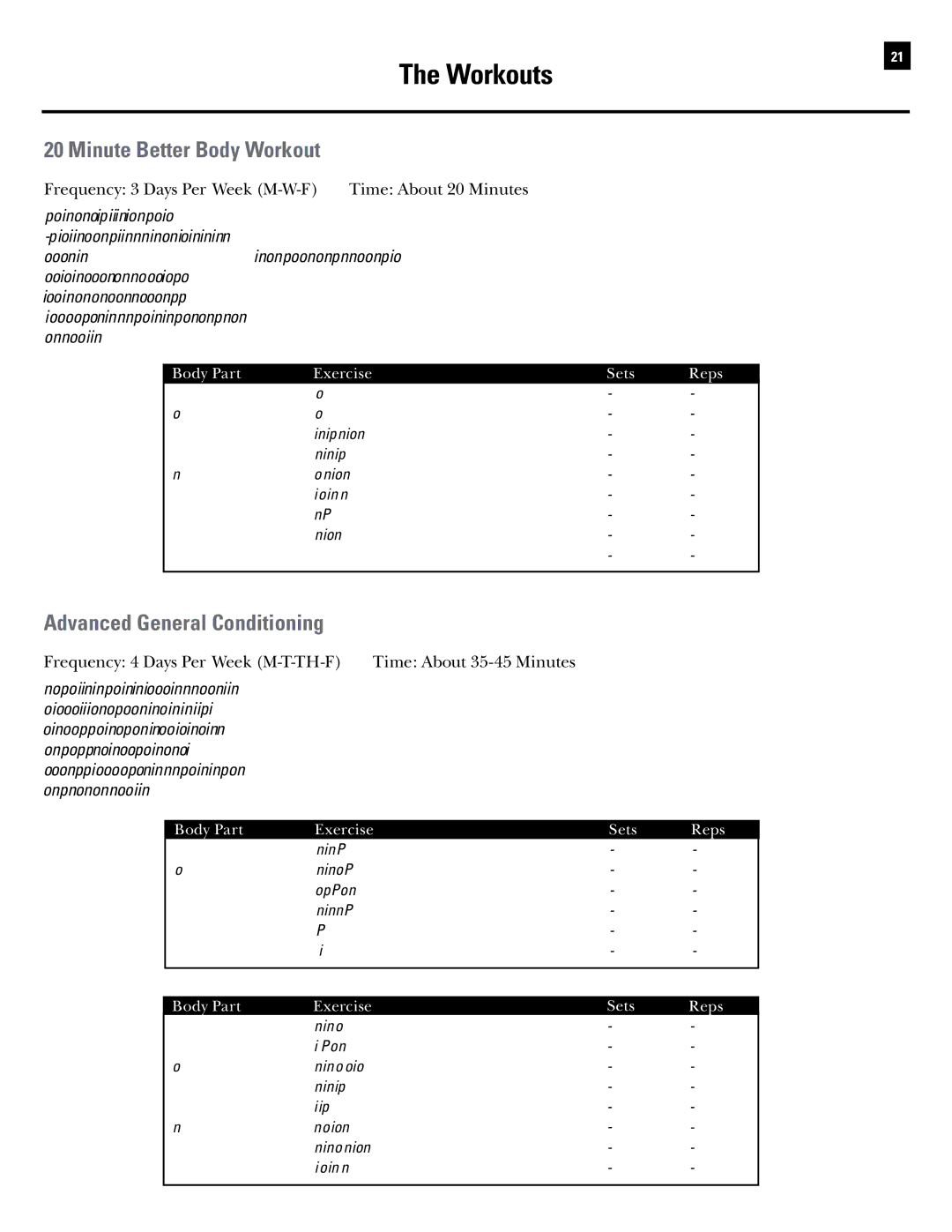 Bowflex Revolution manual Workouts, Minute Better Body Workout, Advanced General Conditioning 