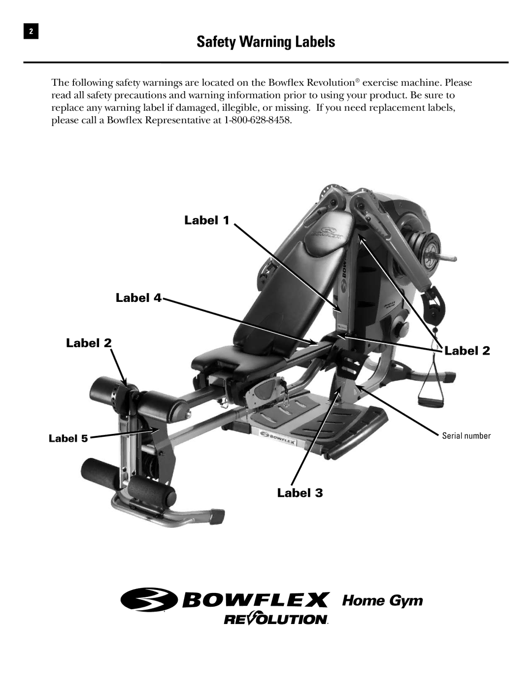 Bowflex Revolution manual Safety Warning Labels 