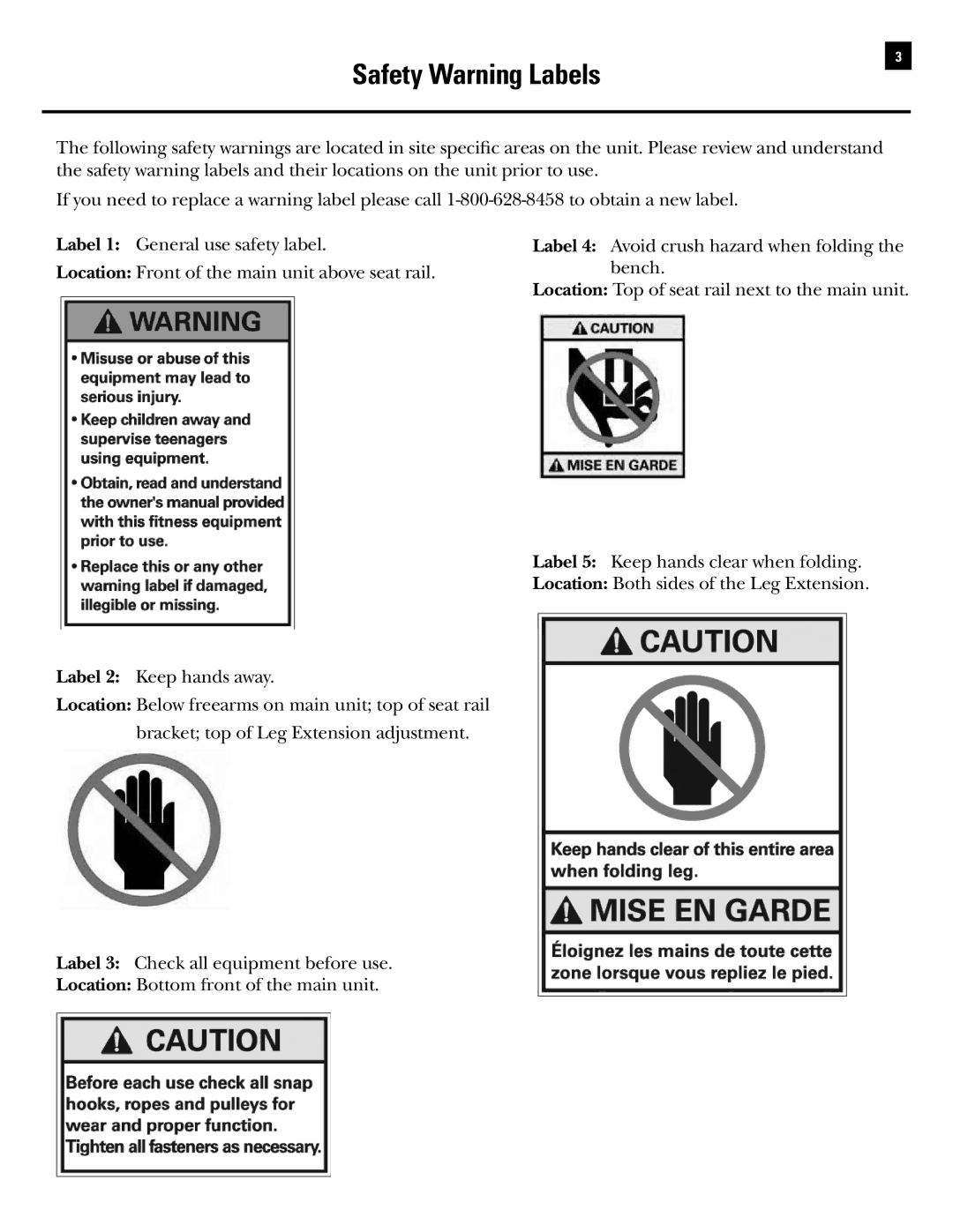 Bowflex Revolution manual Safety Warning Labels 