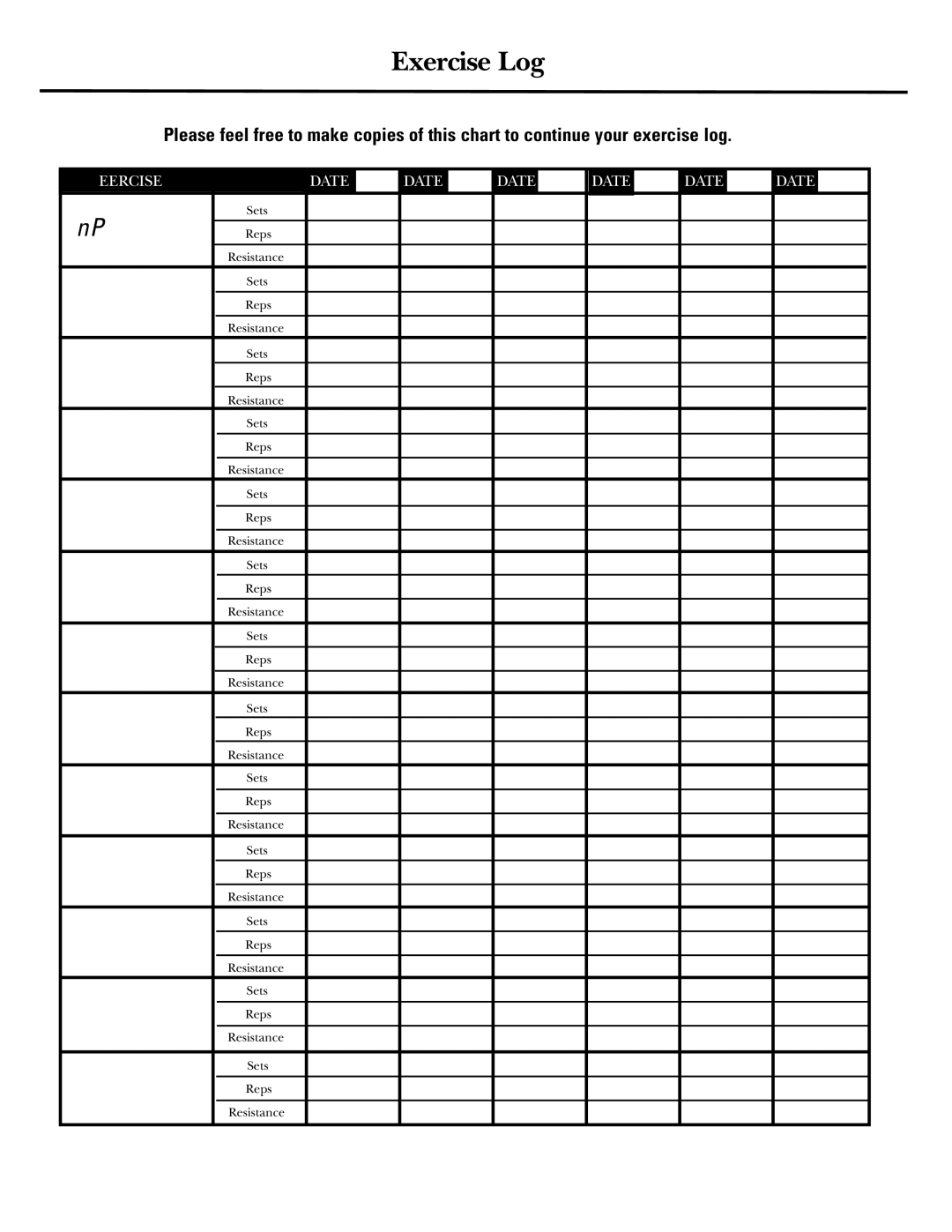 Bowflex Revolution manual Exercise Log 