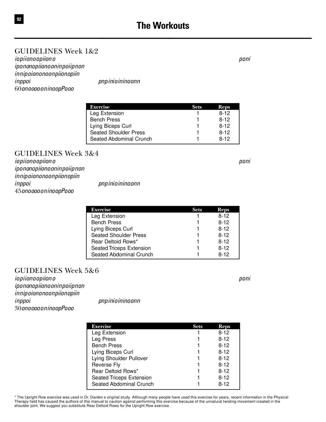 Bowflex Revolution manual Guidelines Week 1&2, Guidelines Week 3&4, Guidelines Week 5&6 