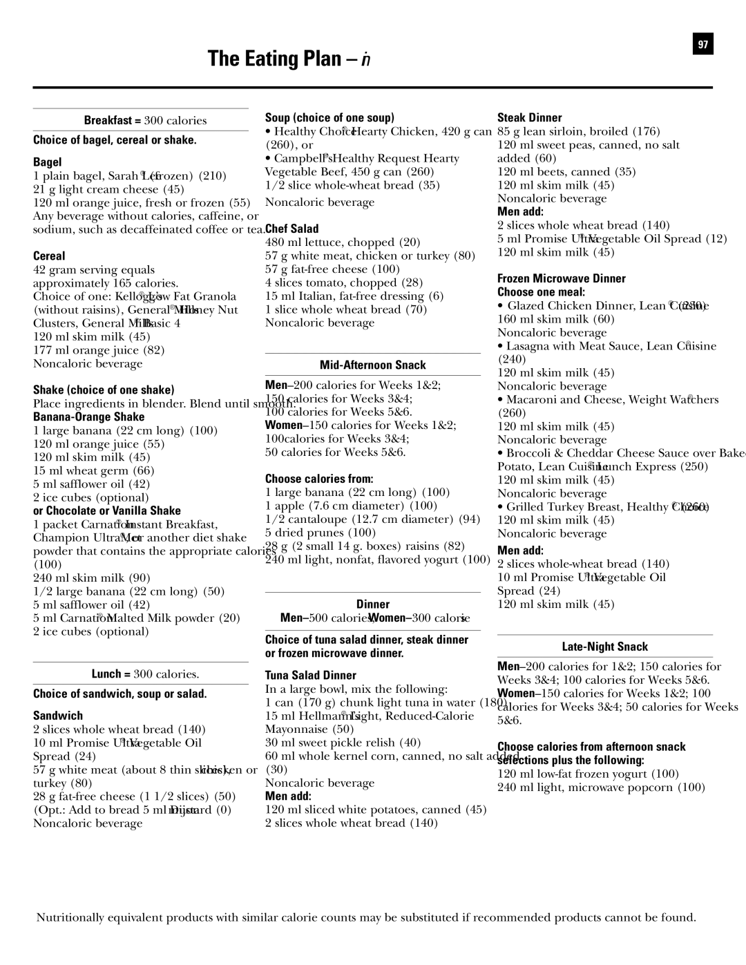 Bowflex Revolution manual Eating Plan Metric Measurements 