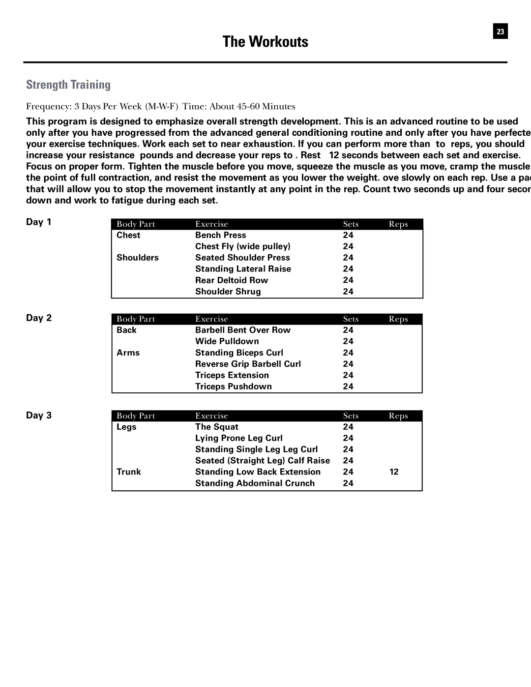 Bowflex RevolutionXP manual Strength Training, Frequency 3 Days Per Week M-W-F Time About 45-60 Minutes 