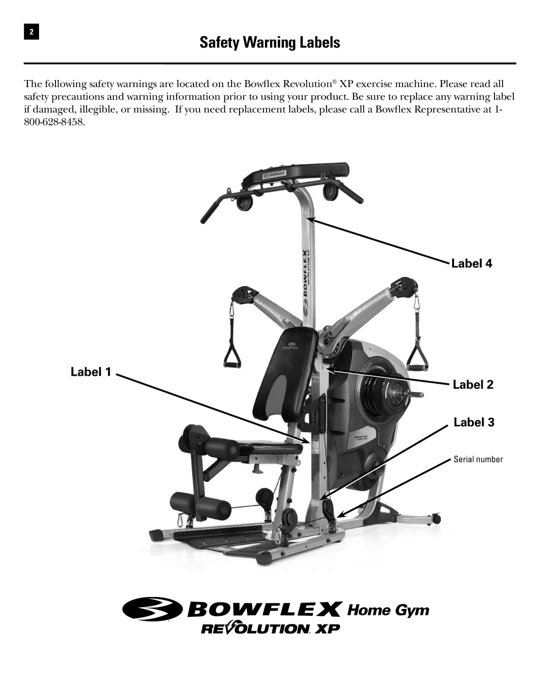 Bowflex RevolutionXP manual Safety Warning Labels 