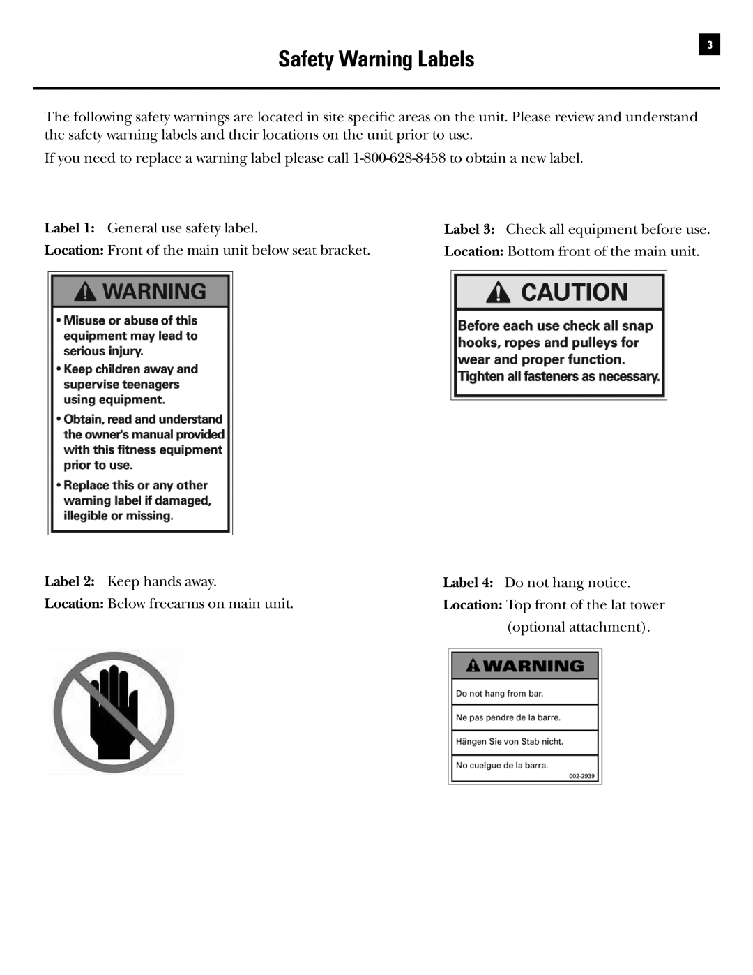 Bowflex RevolutionXP manual Safety Warning Labels 