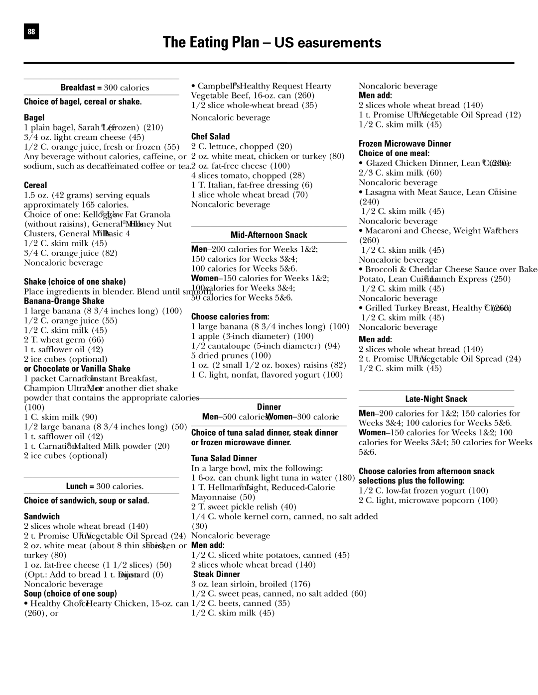 Bowflex RevolutionXP manual Eating Plan US Measurements, Cereal 